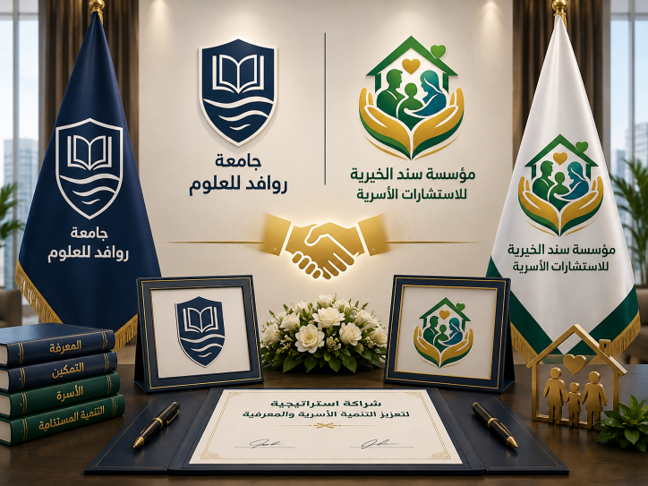 جامعة روافد للعلوم ومؤسسة سند الخيرية للاستشارات الأسرية توقعان شراكة استراتيجية لتعزيز التنمية الأسرية والمعرفية